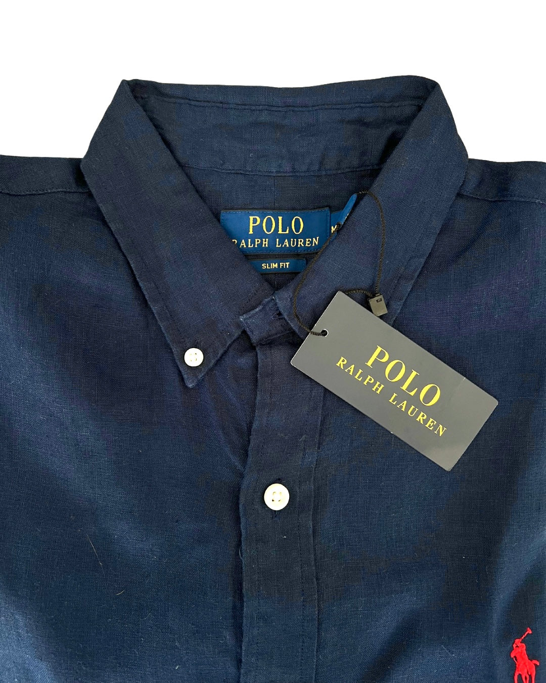 ‏RL Navy & Red Logo Linen Shirt with tag