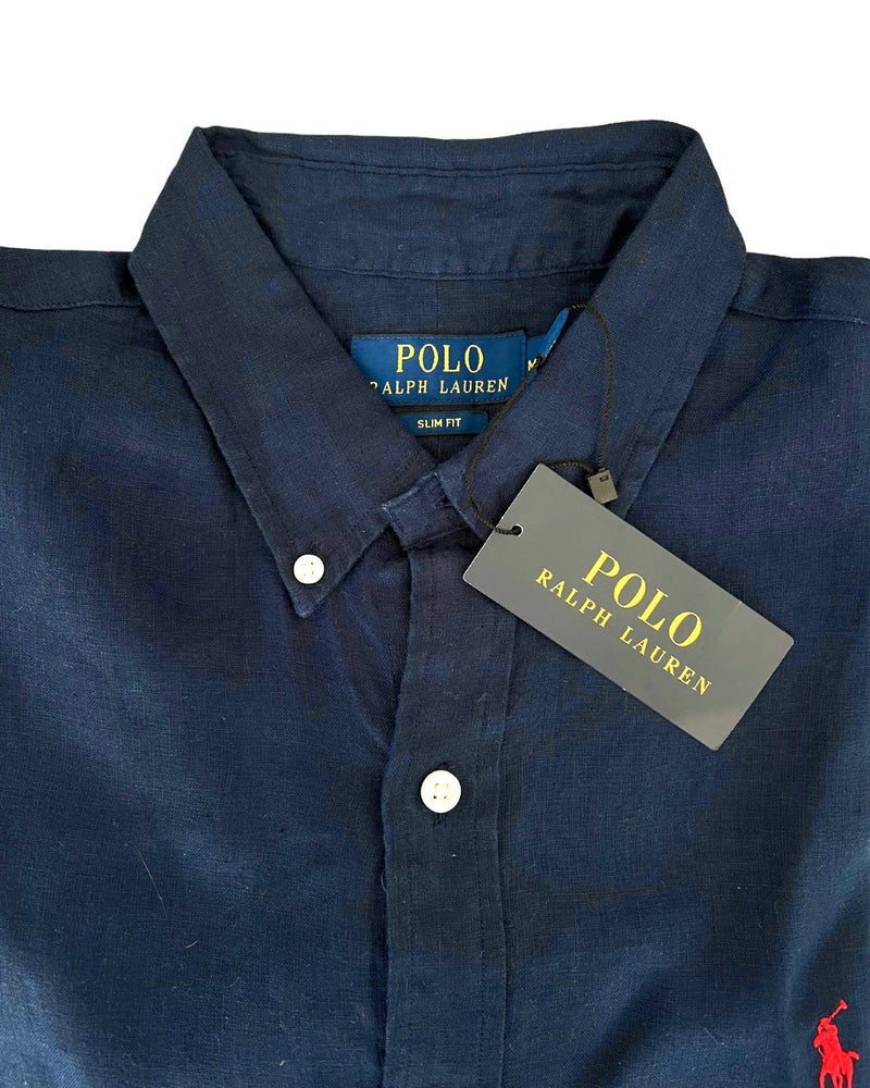 ‏RL Navy & Red Logo Linen Shirt with tag