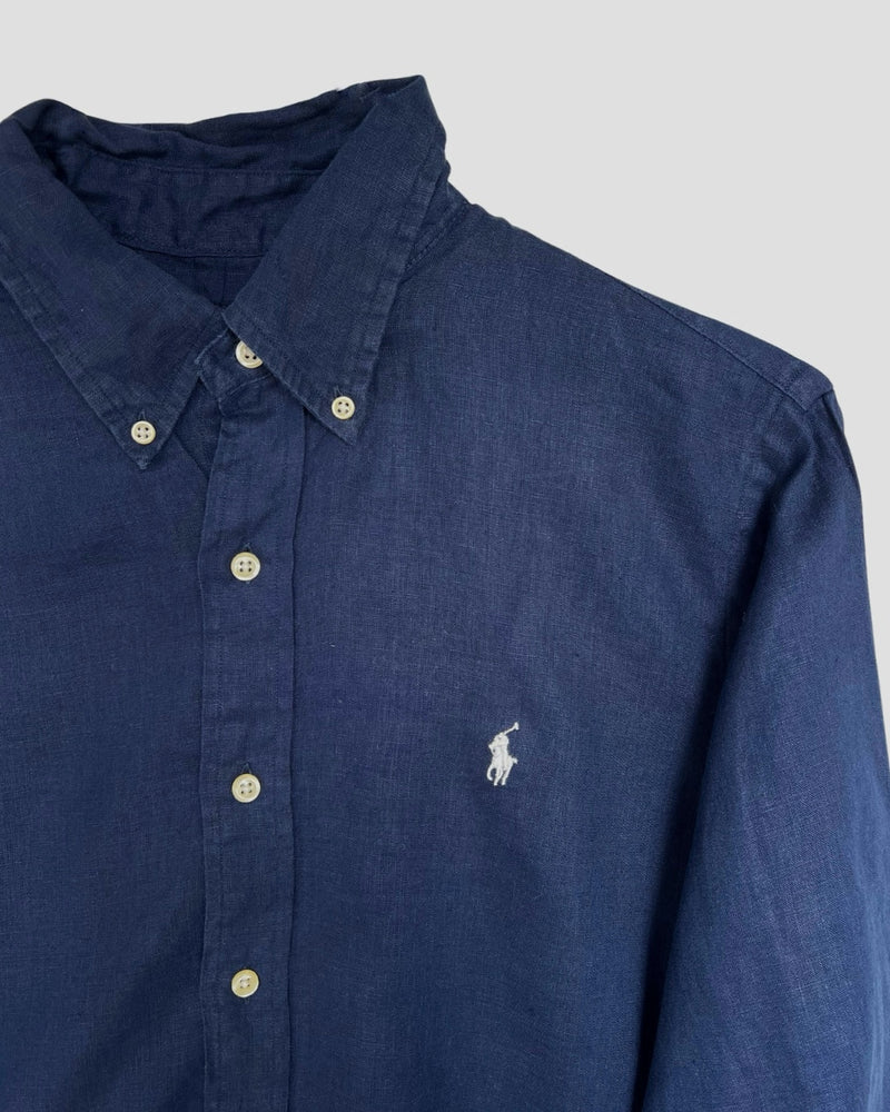 ‏RL Navy & White Logo Linen Shirt
