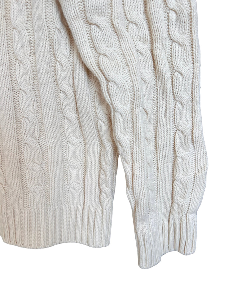 ‏RL Cream & Navy Logo Cable Knit Sweater