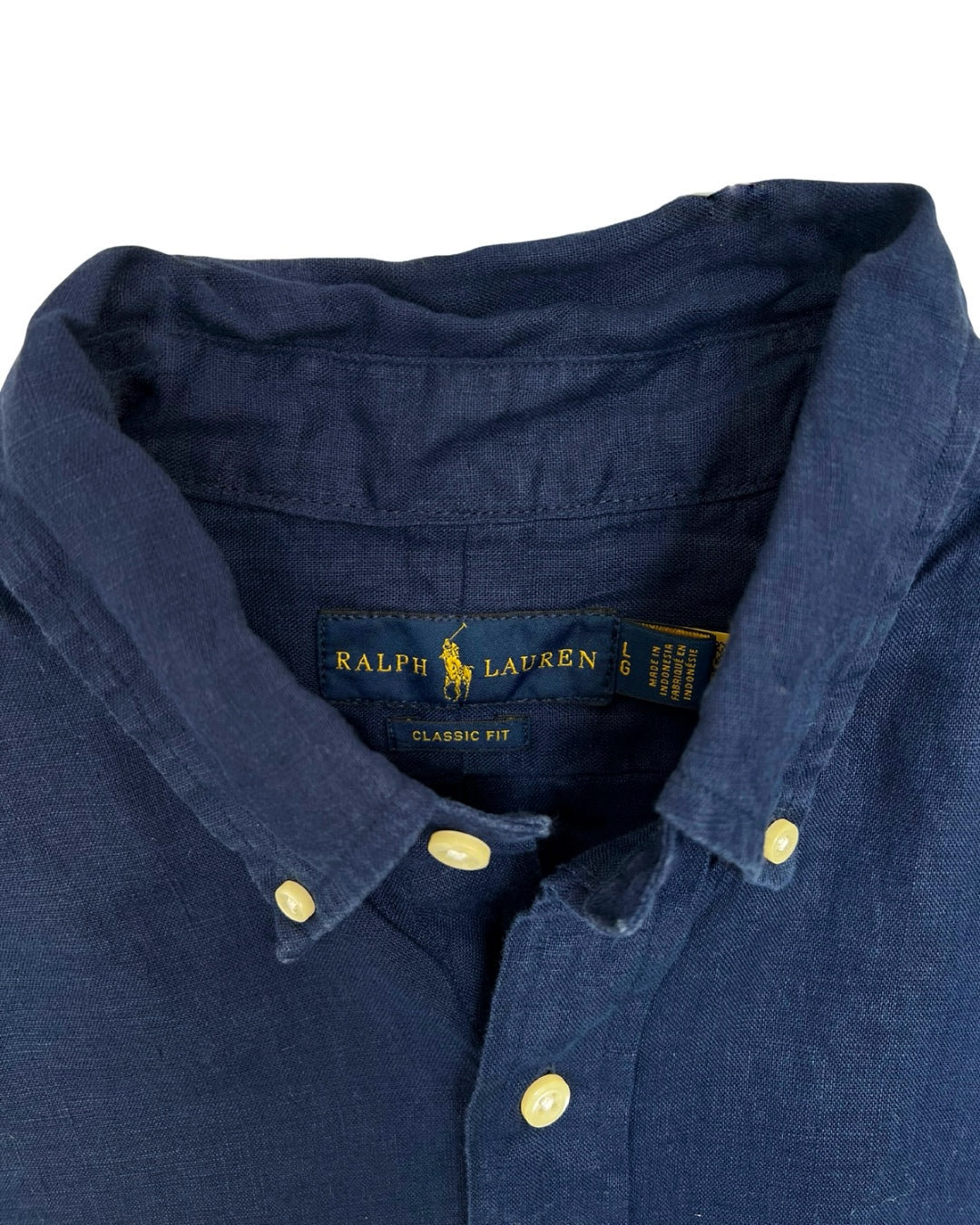 ‏RL Navy & White Logo Linen Shirt