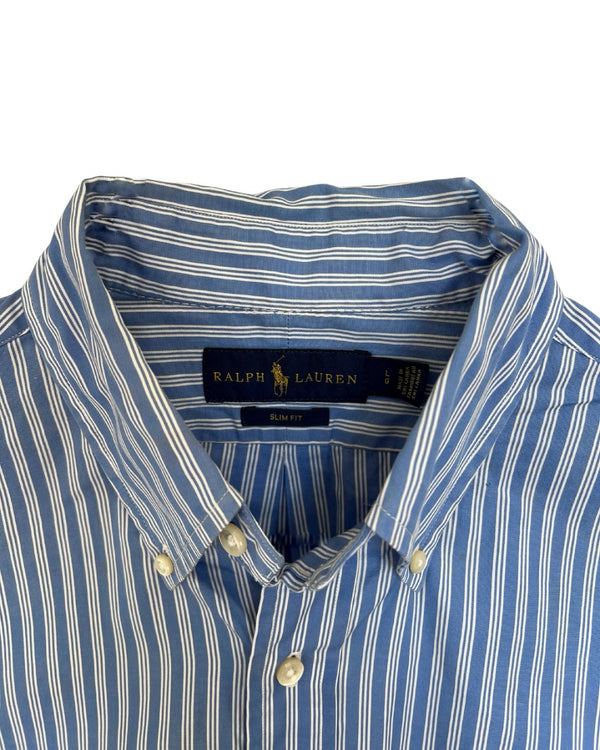 ‏RL Blue/ White Stripes & Navy Logo Shirt