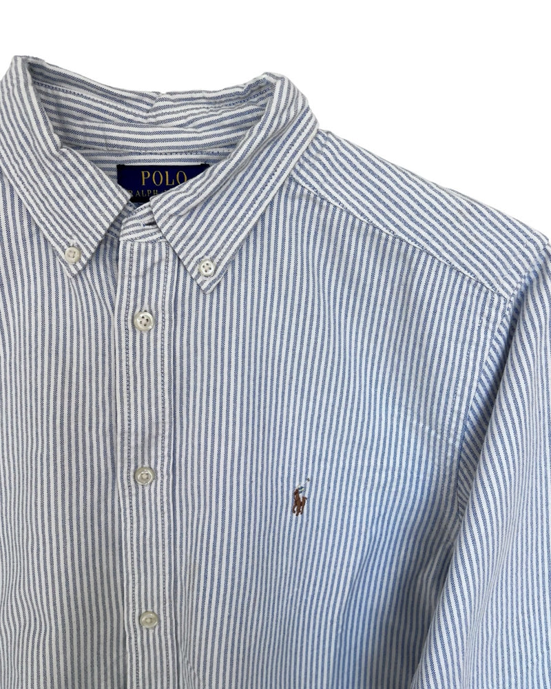 ‏RL White/ Blue Stripes & Colorful Logo Shirt women