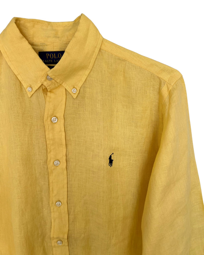 ‏RL Yellow & Navy Logo Linen Shirt
