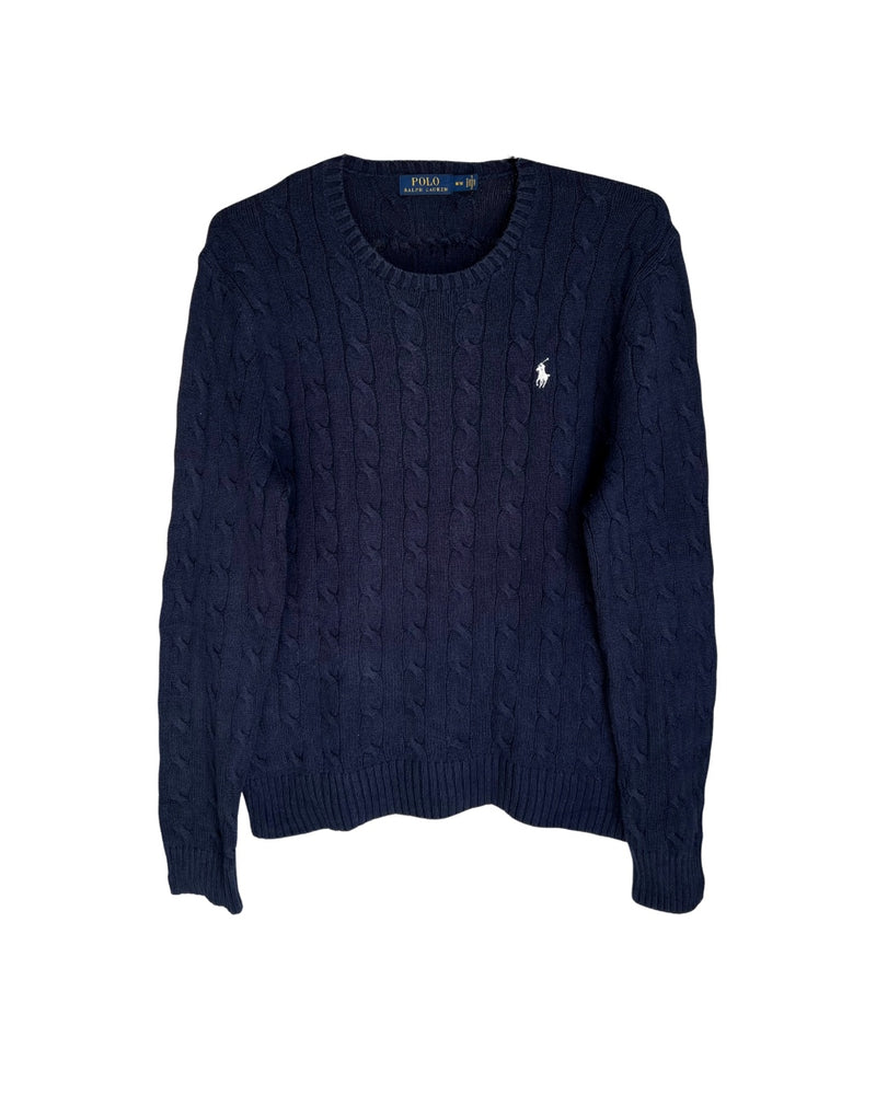 ‏RL Navy & White Logo Cable Knit Sweater