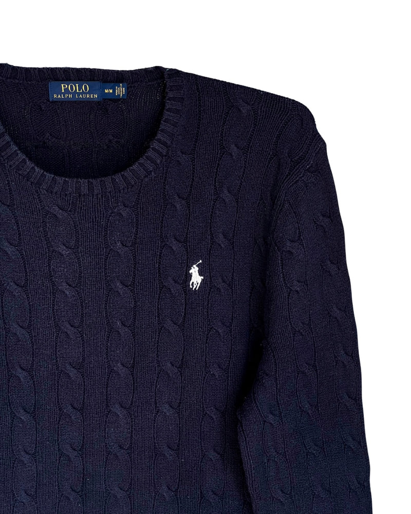‏RL Navy & White Logo Cable Knit Sweater
