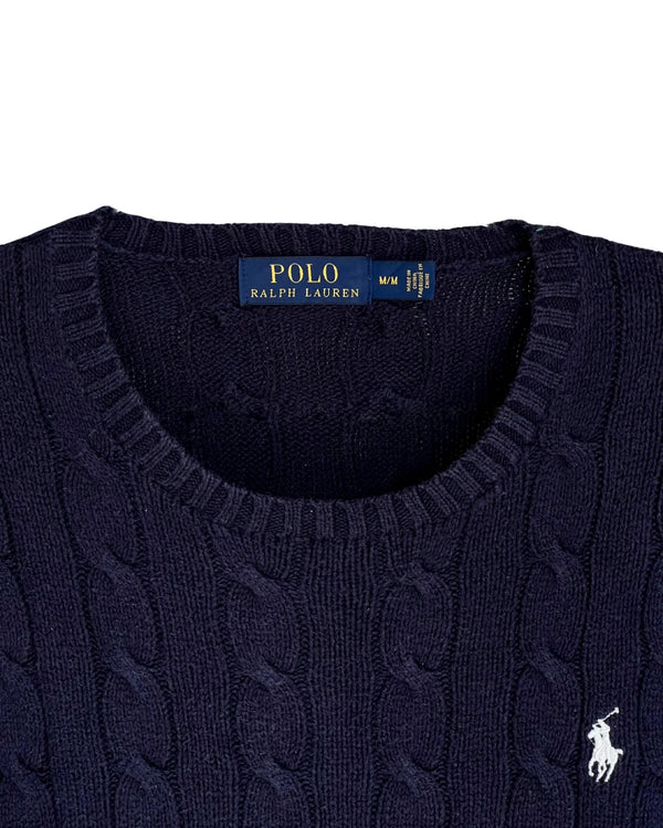 ‏RL Navy & White Logo Cable Knit Sweater