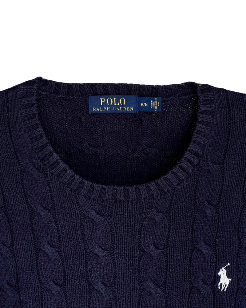 ‏RL Navy & White Logo Cable Knit Sweater