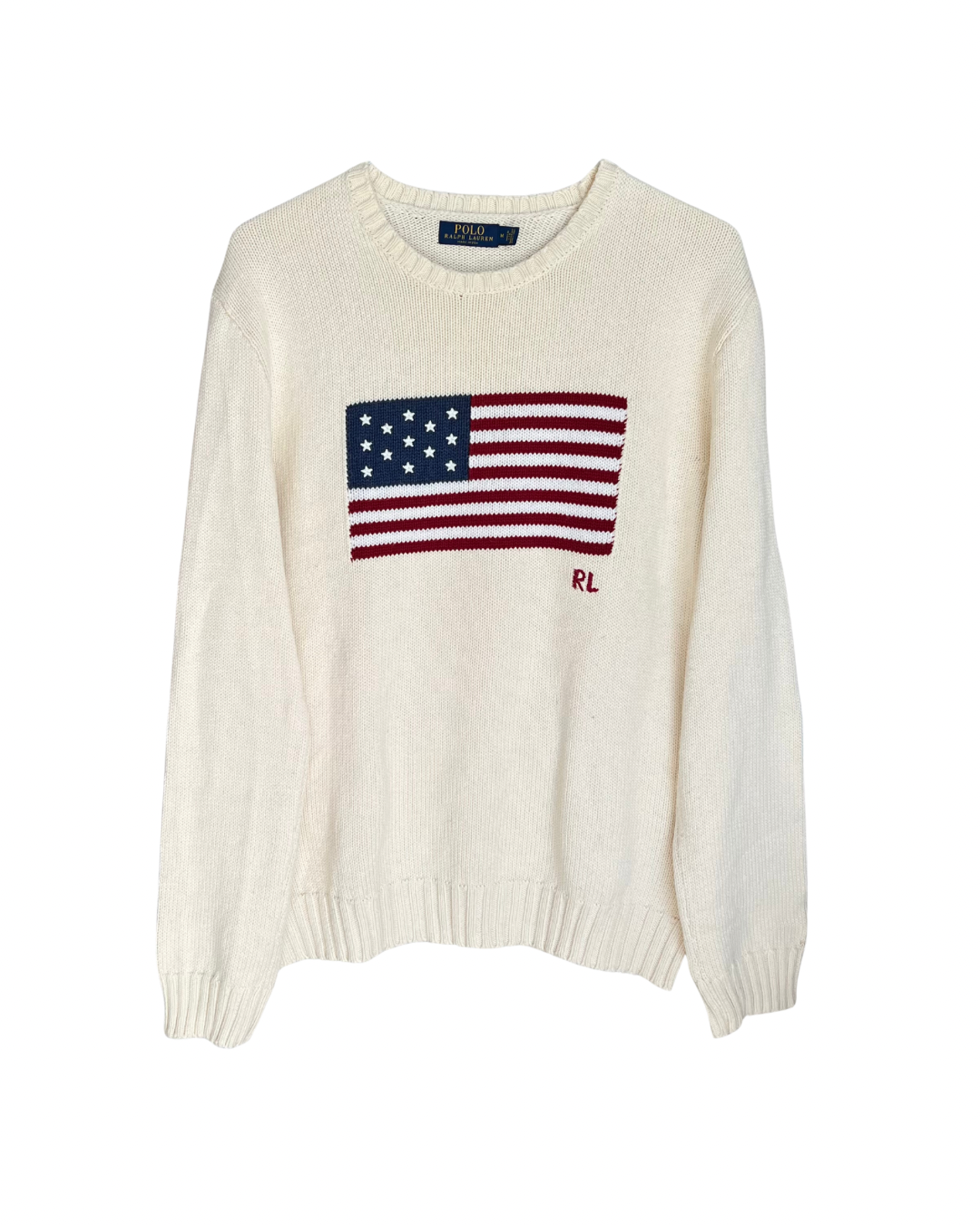 ‏RL Cream American Flag Sweater