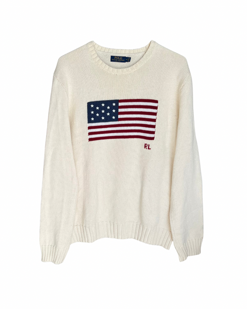 ‏RL Cream American Flag Sweater