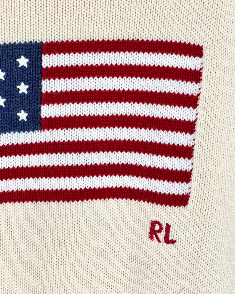 ‏RL Cream American Flag Sweater