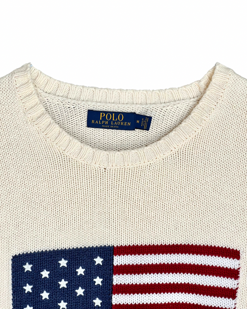 ‏RL Cream American Flag Sweater