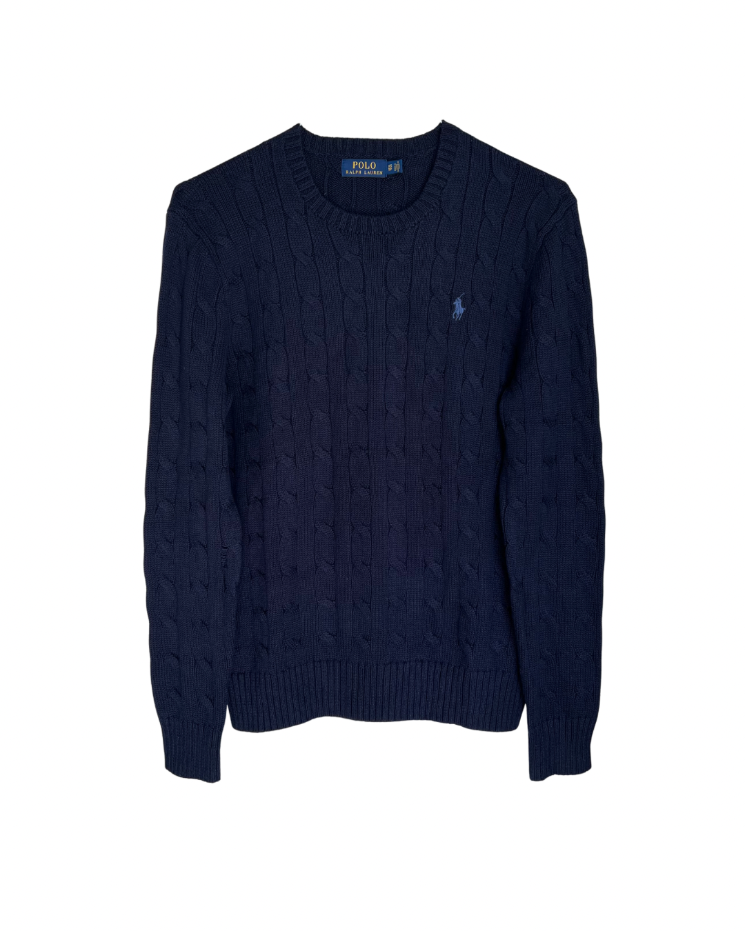‏RL Navy & Blue Logo Cable Knit Sweater