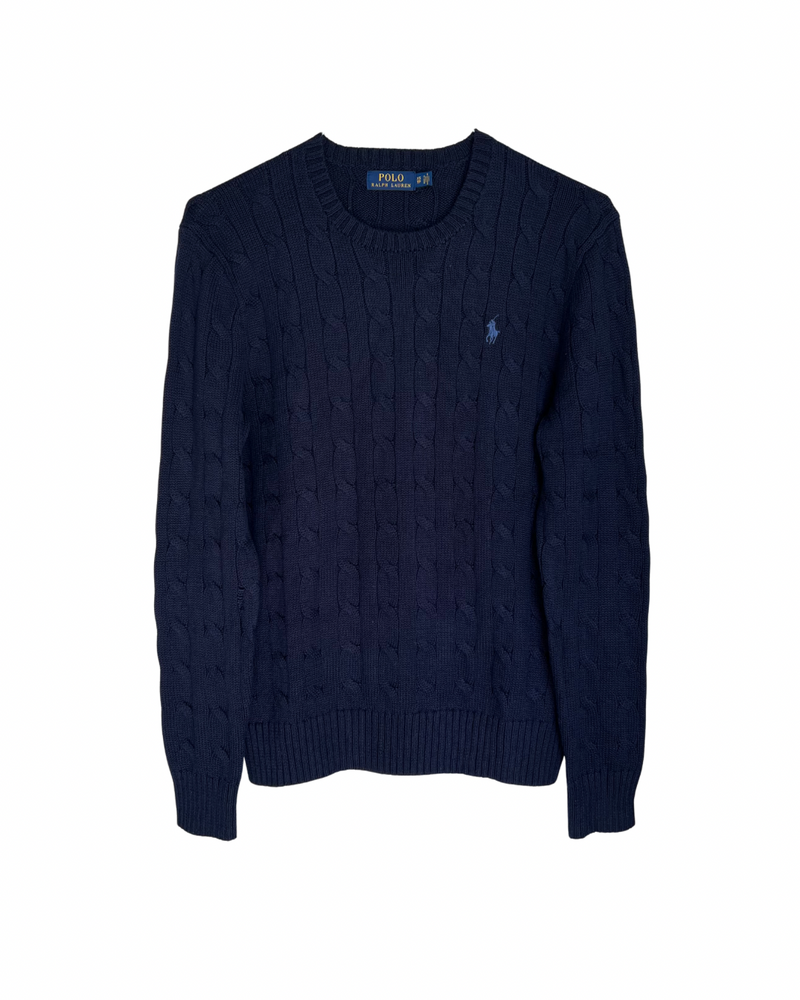 ‏RL Navy & Blue Logo Cable Knit Sweater