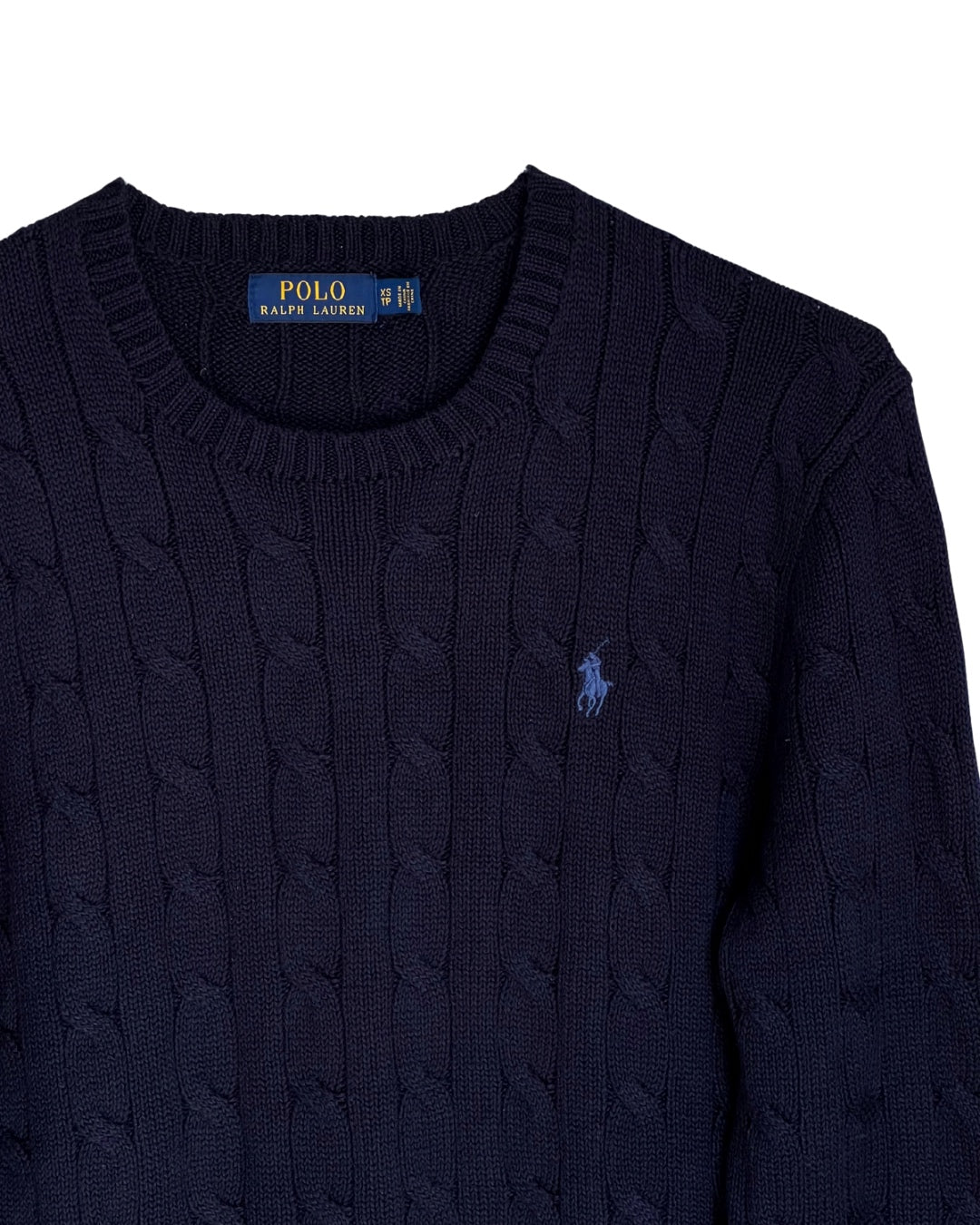 ‏RL Navy & Blue Logo Cable Knit Sweater