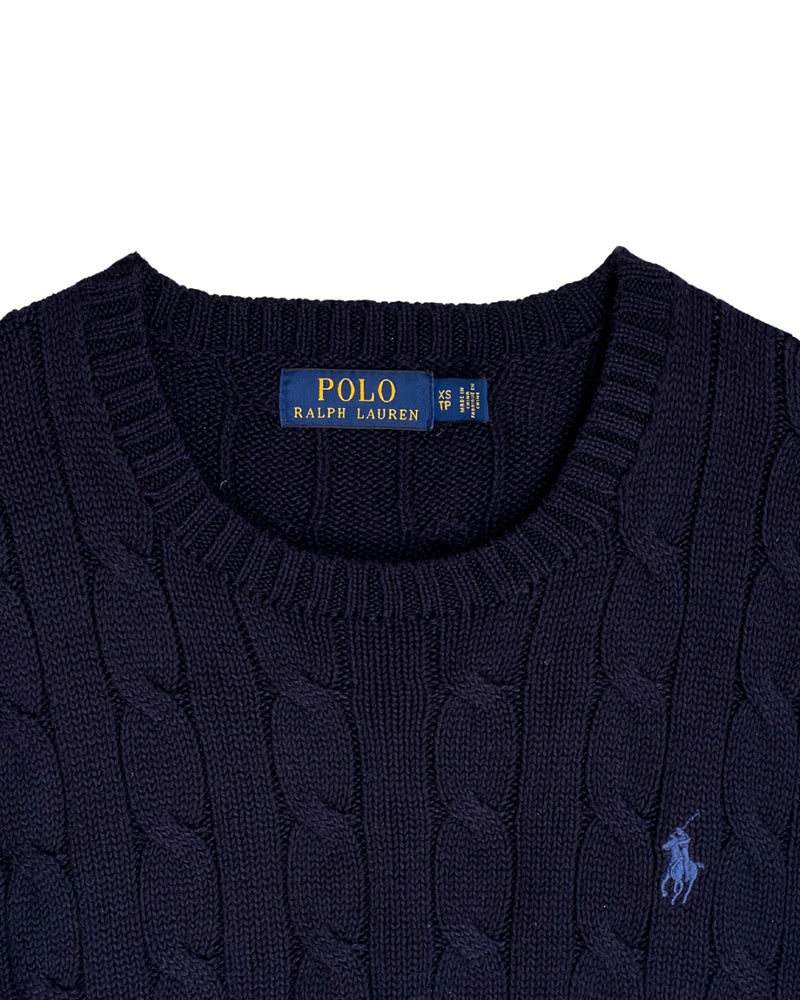 ‏RL Navy & Blue Logo Cable Knit Sweater