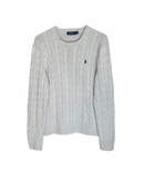 ‏RL Light Gray & Navy Logo Cable Knit Sweater