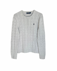 ‏RL Light Gray & Navy Logo Cable Knit Sweater