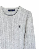 ‏RL Light Gray & Navy Logo Cable Knit Sweater