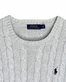 ‏RL Light Gray & Navy Logo Cable Knit Sweater