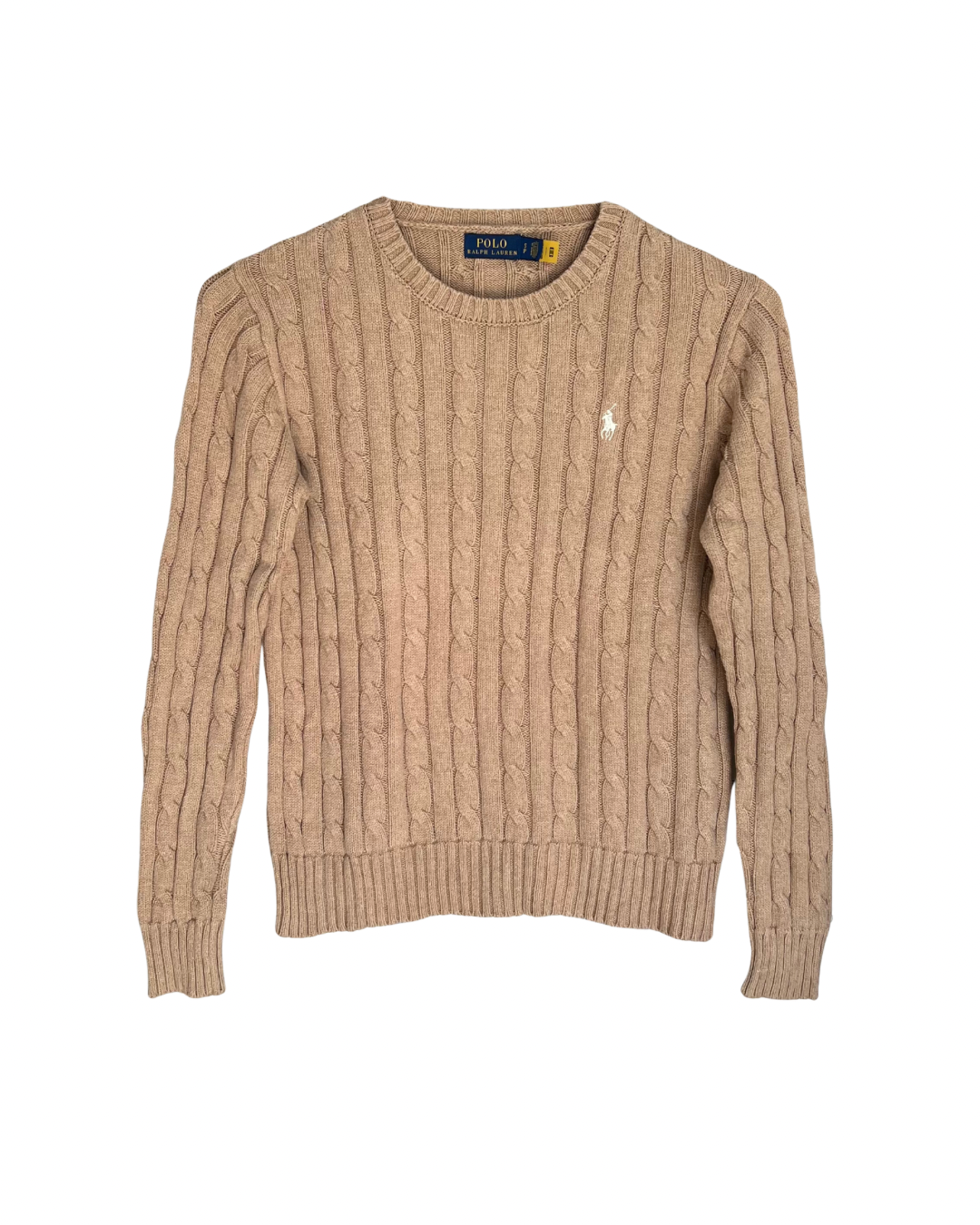 ‏RL Camel & White Logo Cable Knit Sweater
