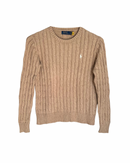 ‏RL Camel & White Logo Cable Knit Sweater