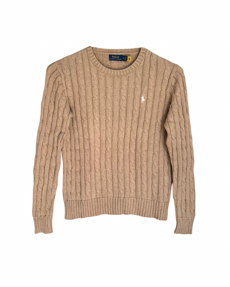 ‏RL Camel & White Logo Cable Knit Sweater