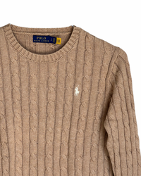 ‏RL Camel & White Logo Cable Knit Sweater