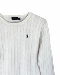 ‏RL White &Navy Logo Cable Knit Sweater