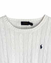 ‏RL White &Navy Logo Cable Knit Sweater