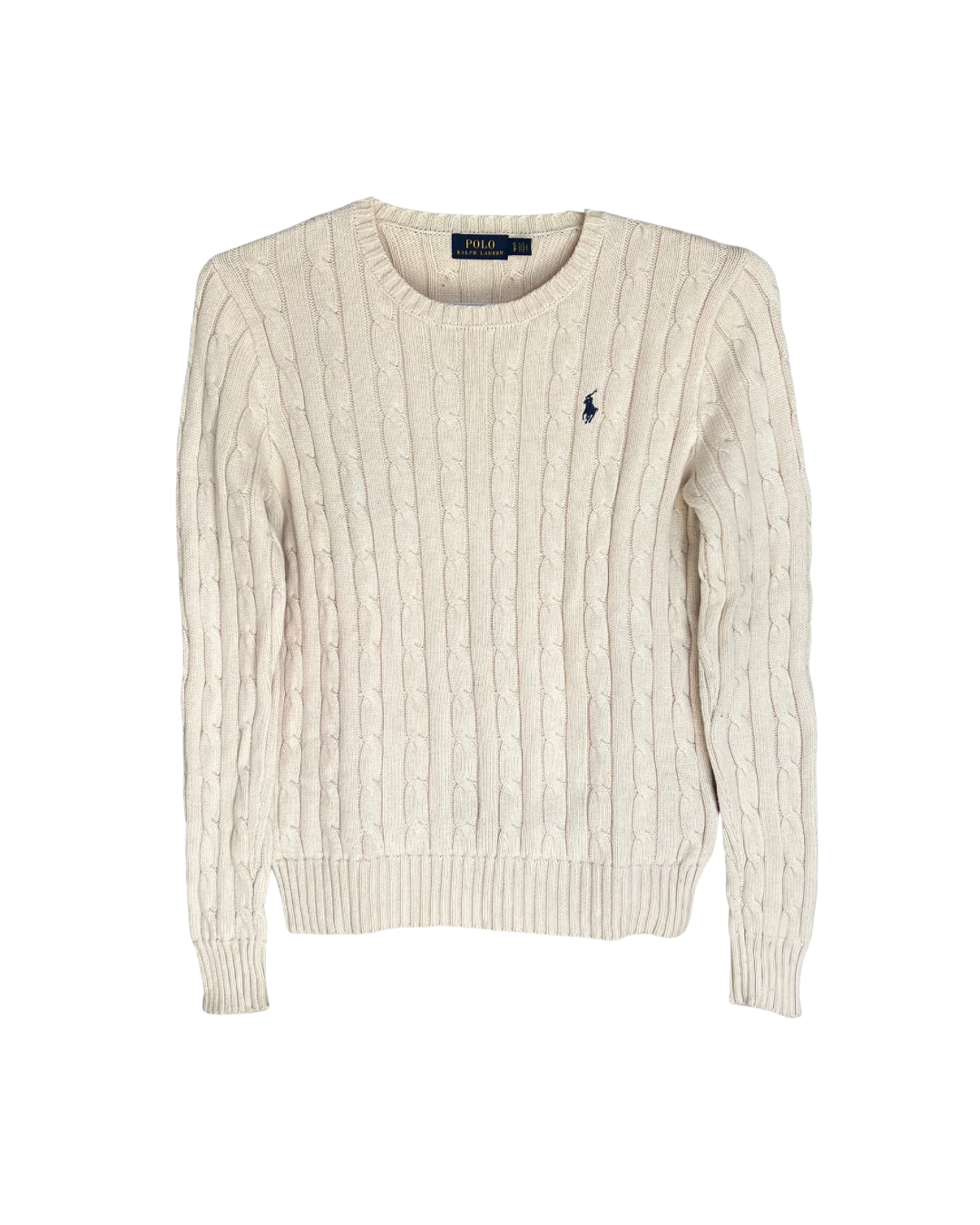 ‏RL Cream & Navy Logo Cable Knit Sweater