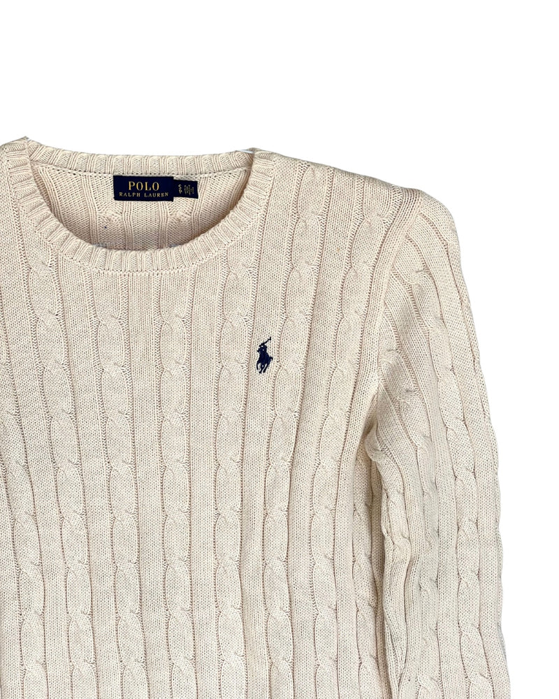 ‏RL Cream & Navy Logo Cable Knit Sweater