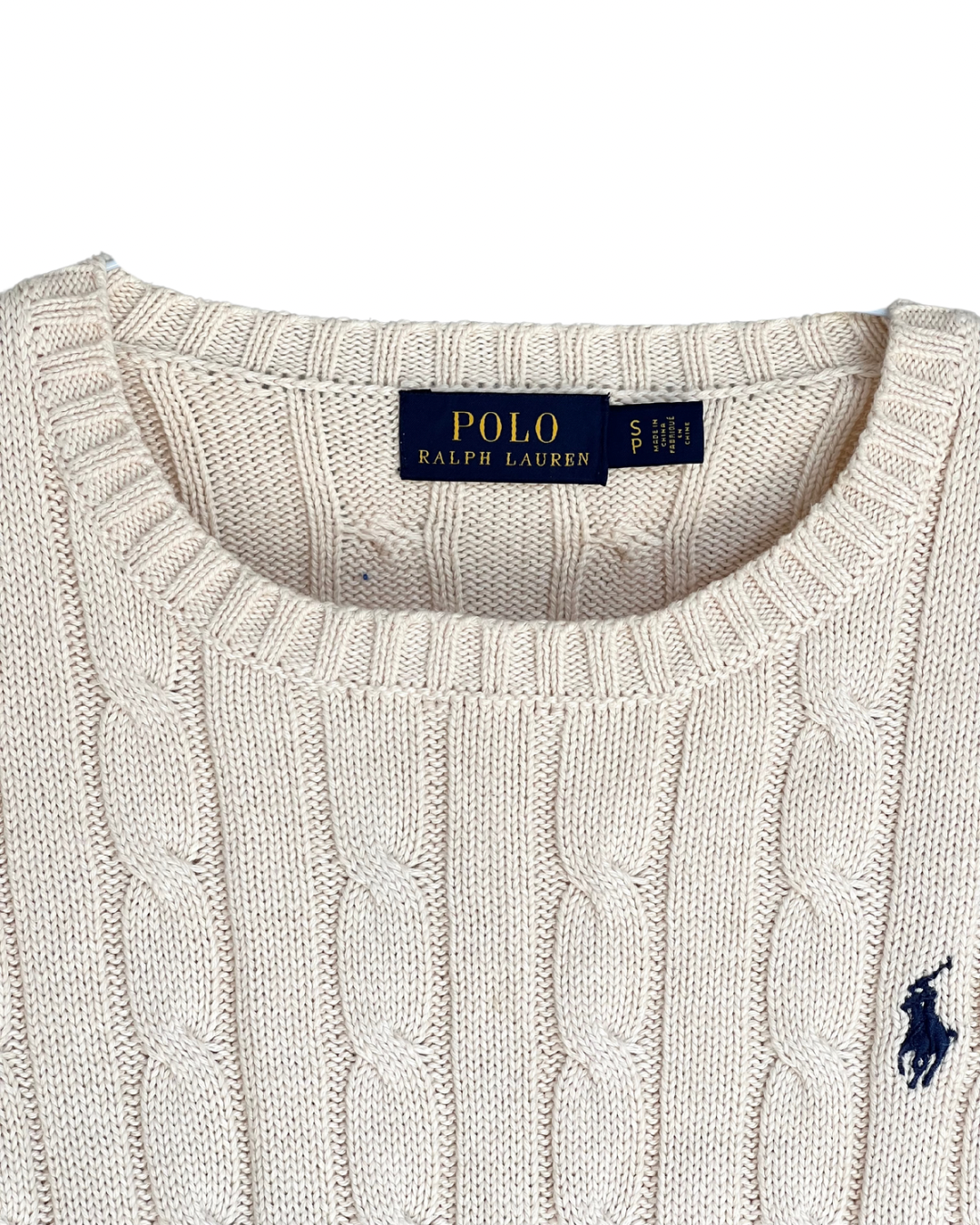 ‏RL Cream & Navy Logo Cable Knit Sweater
