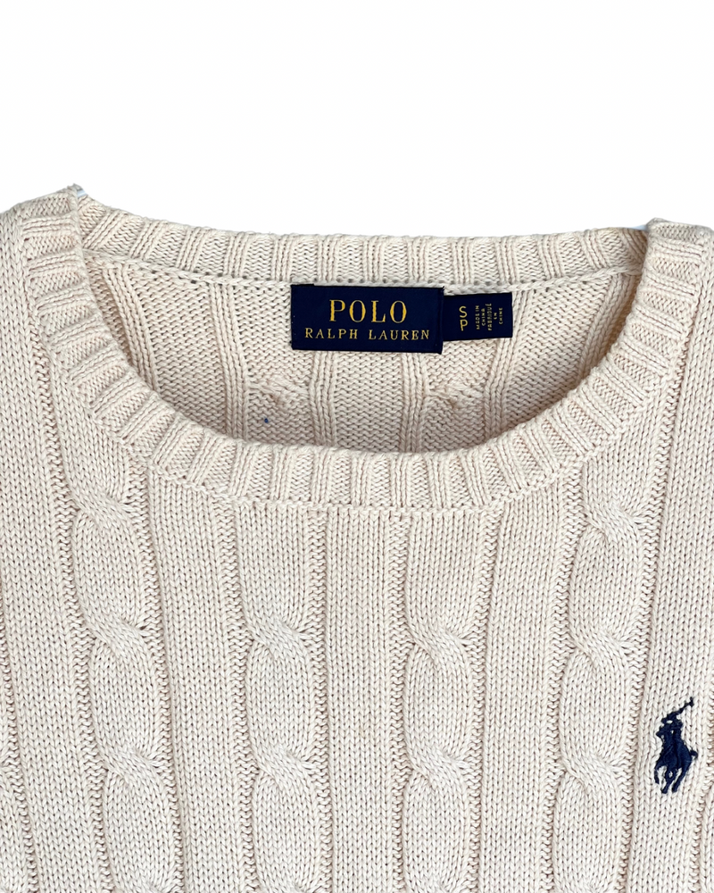 ‏RL Cream & Navy Logo Cable Knit Sweater