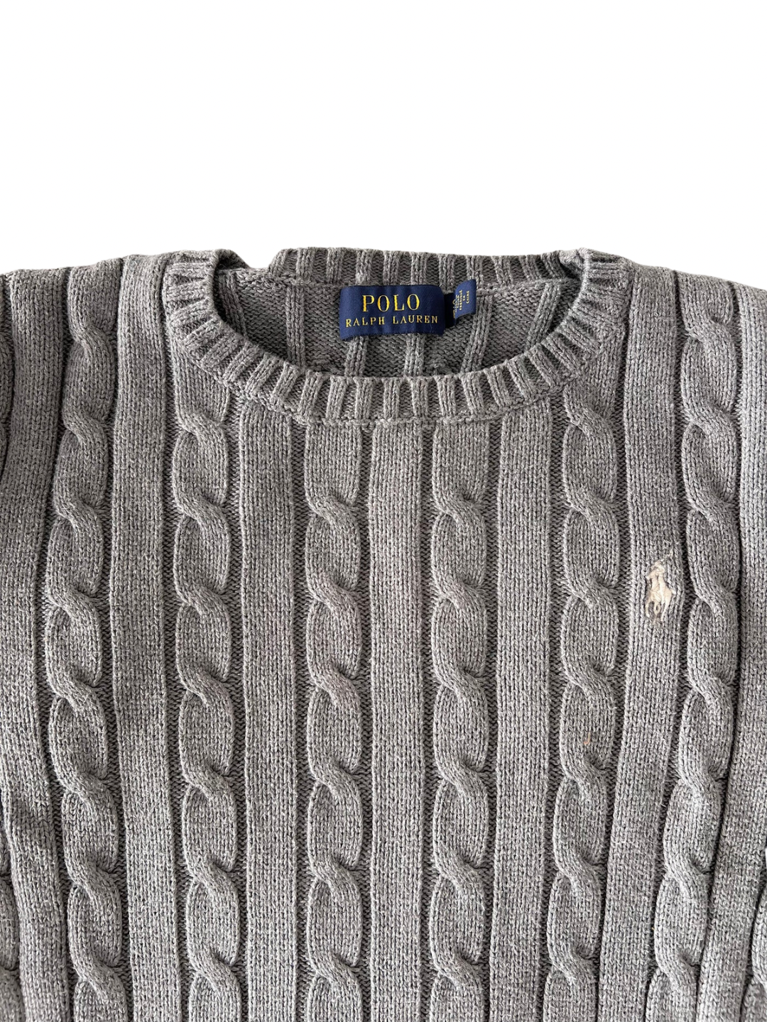 ‏Gray & white logo cable knit sweater