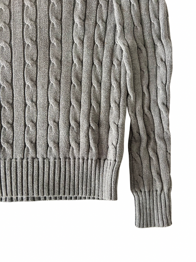 ‏Gray & white logo cable knit sweater