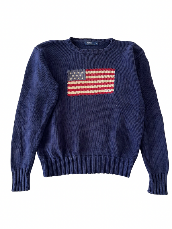 ‏Navy American flag sweater