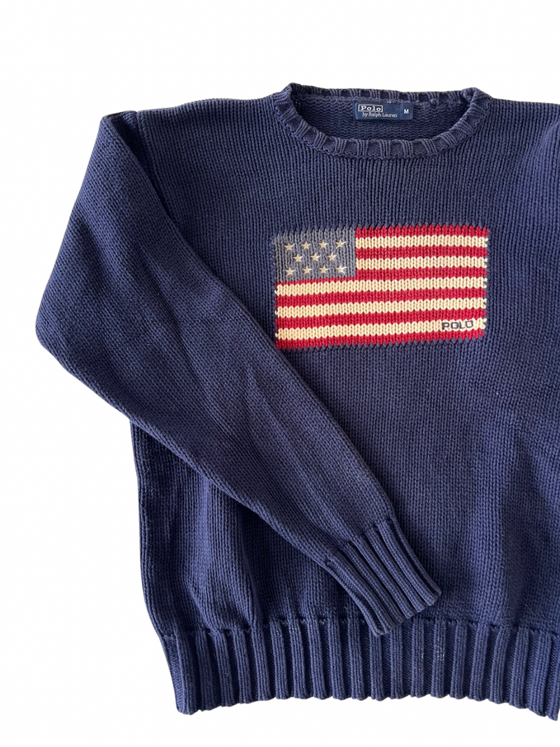 ‏Navy American flag sweater