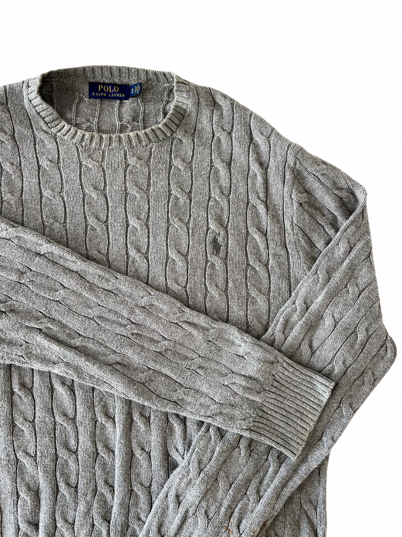 ‏Gray & gray logo cable knit sweater