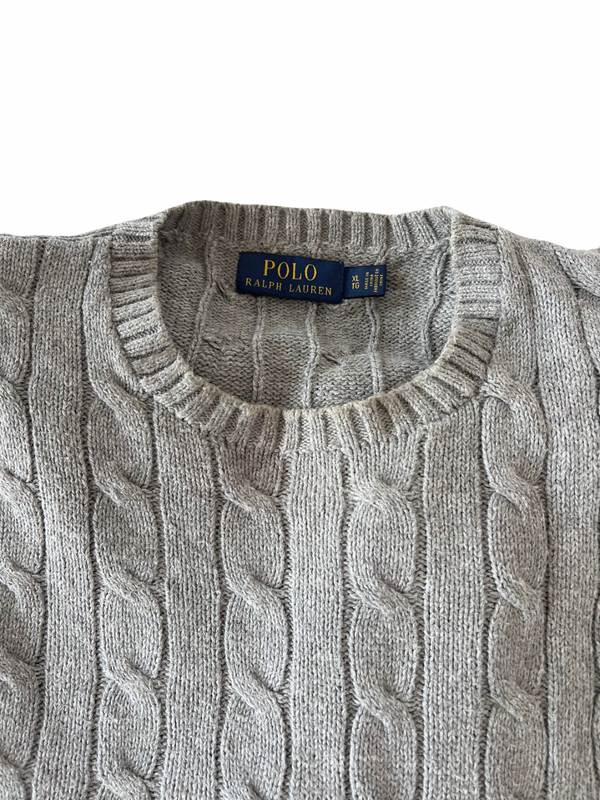 ‏Gray & gray logo cable knit sweater