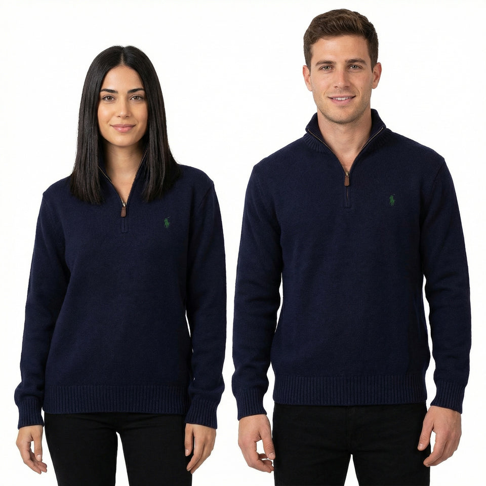 RL Navy Half-Zip Sweater & Green Logo (M)