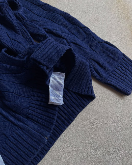 Cable Knit Full-Zip Sweater Ralph Lauren - Navy blue&amp;White