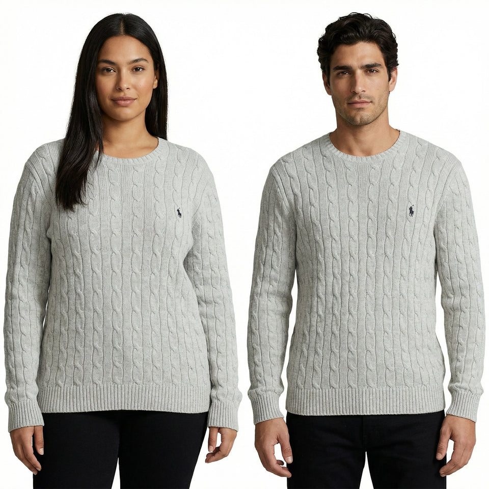 RL Light Grey Cable Knit Sweater & Navy Logo (XL)