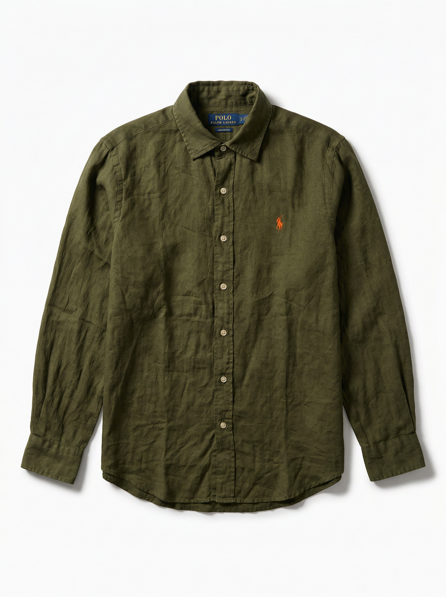 מכופתרת פשתן ירוקה לוגו כתום Polo Ralph Lauren