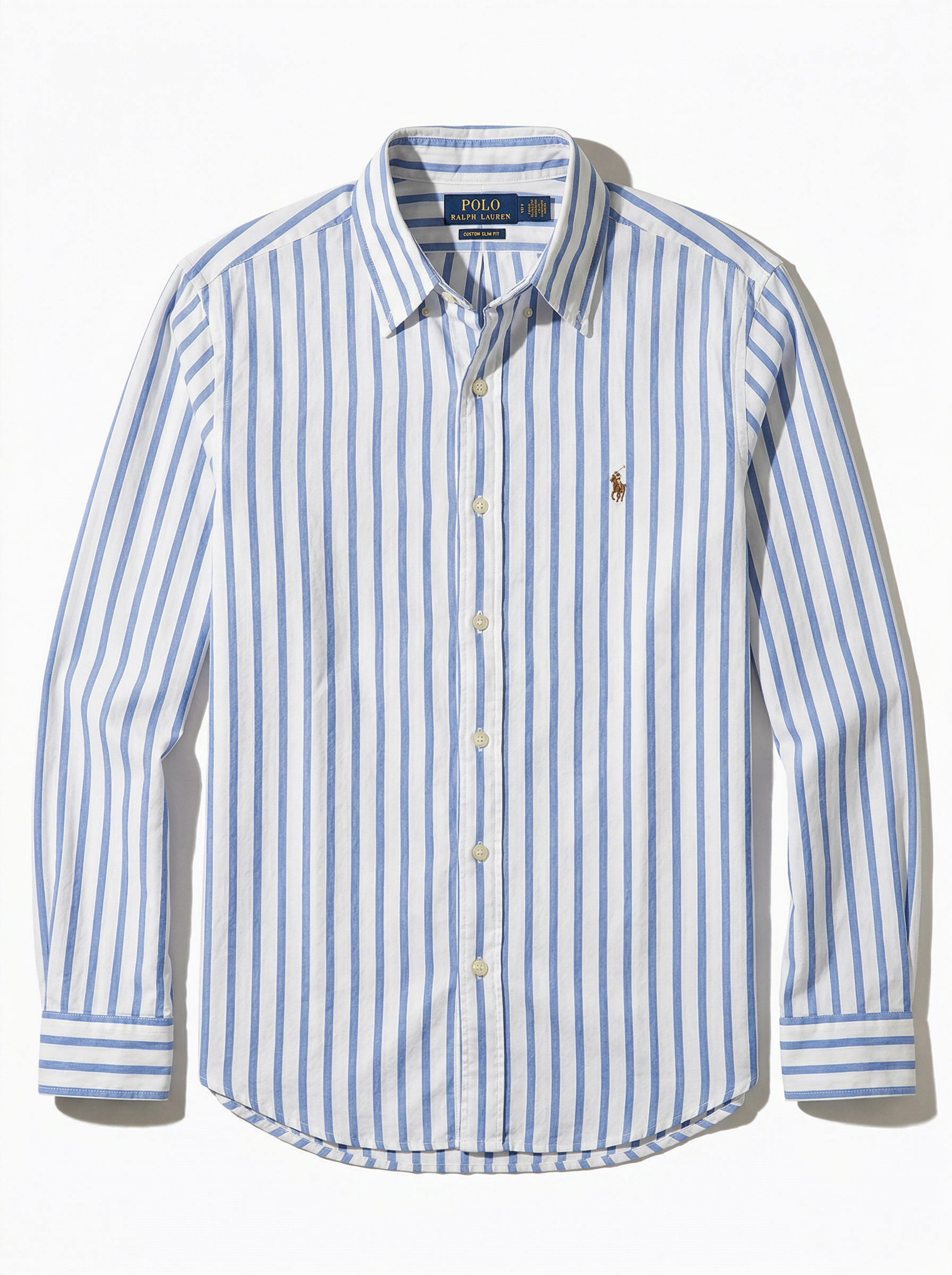 מכופתרת כותנה פסים כחול-לבן לוגו צבעוני Polo Ralph Lauren