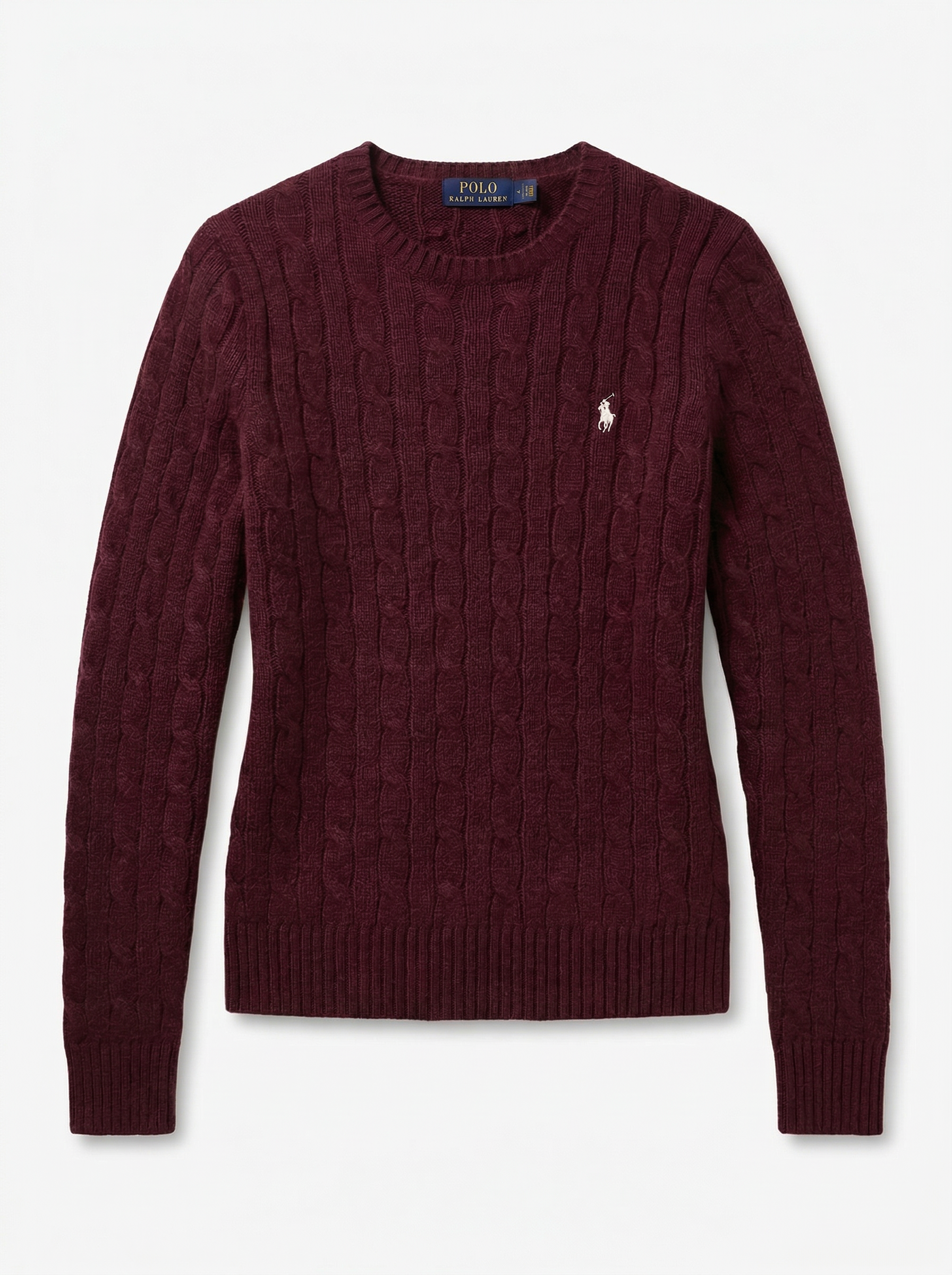 סריג צמות בורדו מצמר לנשים Polo Ralph Lauren