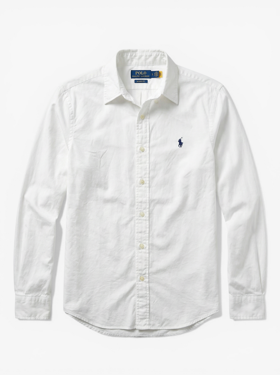 מכופתרת כותנה לבנה לוגו נייבי Polo Ralph Lauren