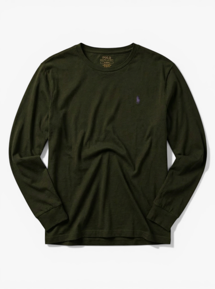 חולצת פולו ארוכה ירוק זית לוגו סגול Polo Ralph Lauren