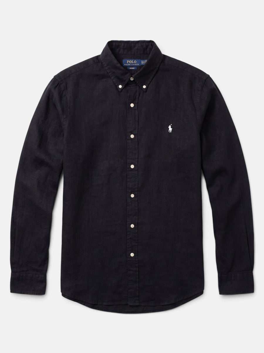 מכופתרת פשתן שחורה לוגו לבן Polo Ralph Lauren