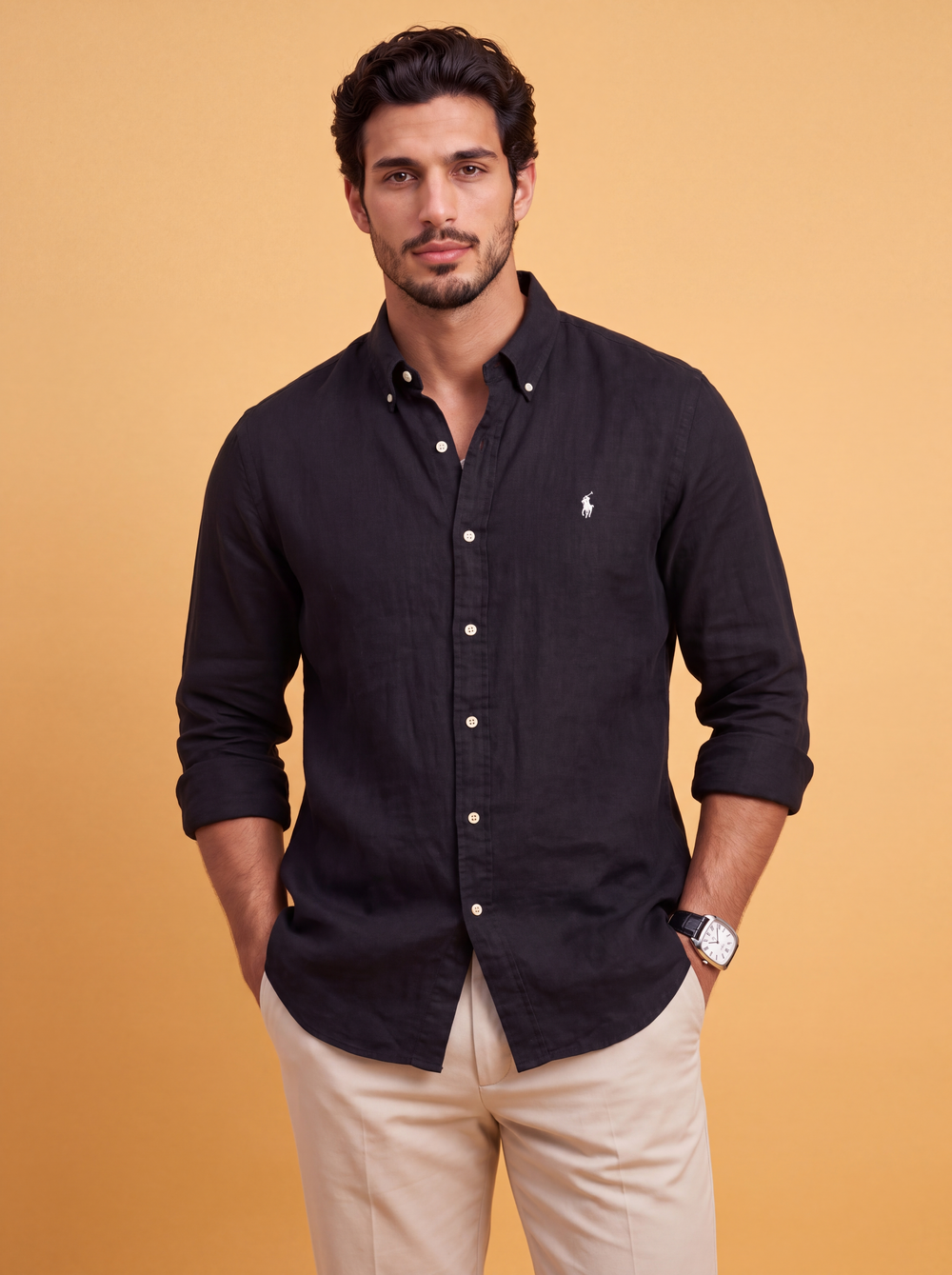 מכופתרת פשתן לוגו לבן Polo Ralph Lauren
